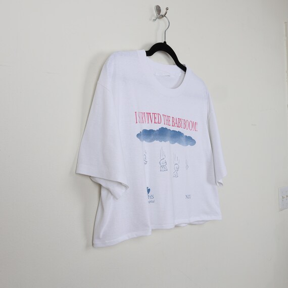 Vintage 90s I Survived The Baby Boom St Josephs Women's Hospital Nicu Babies Graphic Cropped Tee Single Stitch Reworked Crop Top Size Large View 2