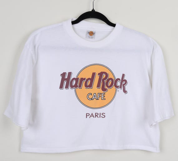 Hard Rock CAFE PARIS Tシャツ ホワイト Vintage 90s Hard Rock Cafe Paris White Graphic Print Crop Top T