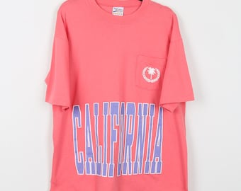 Vintage 90s California Los Angeles LA Leaf Crest Emblem Peach Graphic Print T-shirt Preppy Single Stitch Tee Size Small/Medium