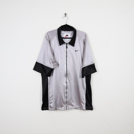 Vintage 90s NIKE Color Block Zipper Zip up Gray & Black Polo Shirt