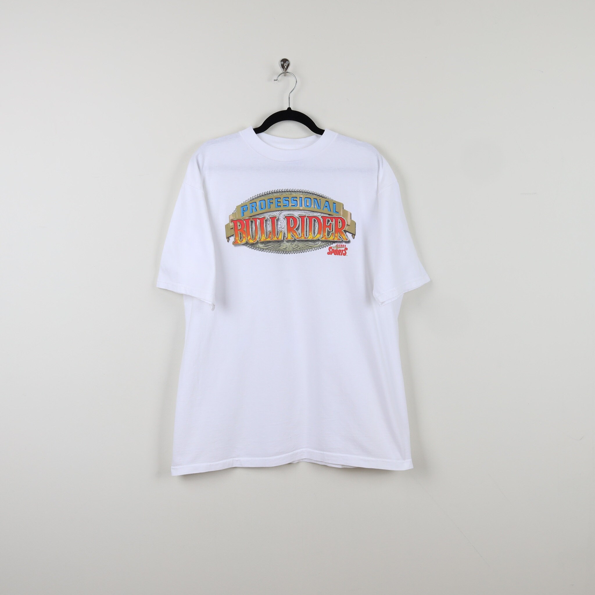 Vintage 90s Professional Bull Rider Sierra Sports White Graphic T 