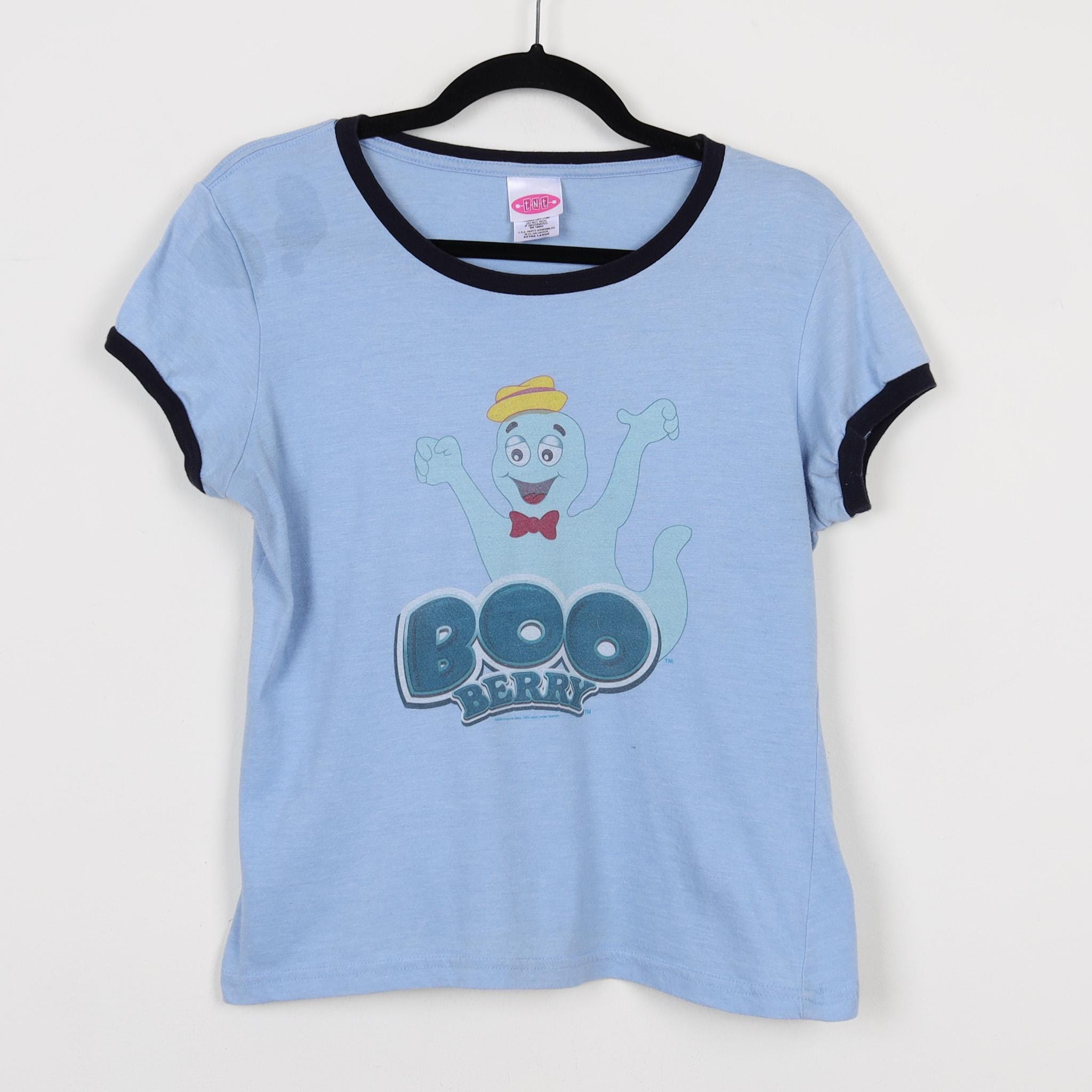 Vintage Y2K Boo Berry Cute Ghost Blue Graphic Print Ringer Tee