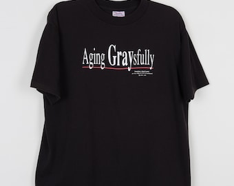 Vintage 90s Aging Graysfully Black Graphic Print Tee Shoebox