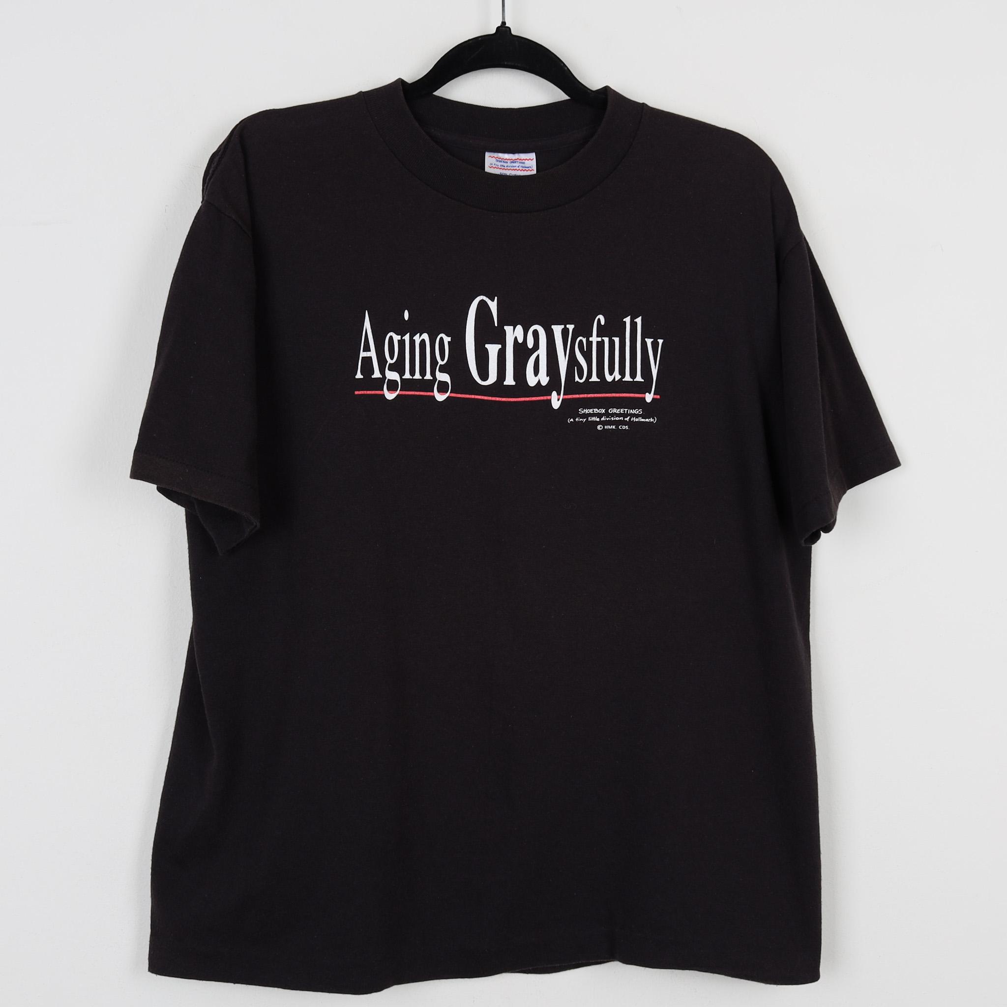 Vintage 90s Aging Graysfully Black Graphic Print Tee Shoebox