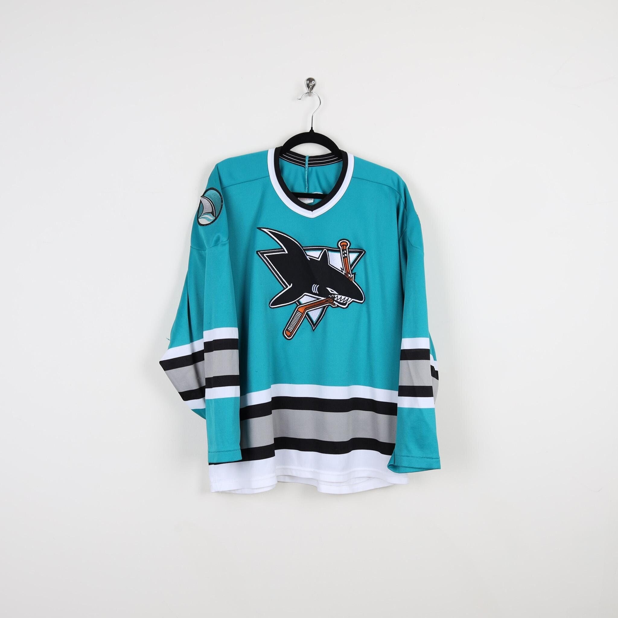 Vintage 90s CCM San Jose Sharks Embroidered NHL Jersey Blue Hockey