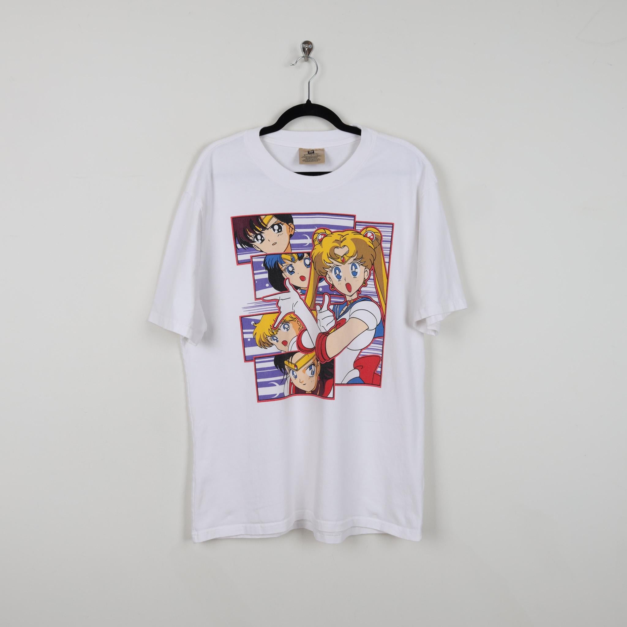 Vintage 90s Sailor Moon Collage White Graphic Print T-shirt