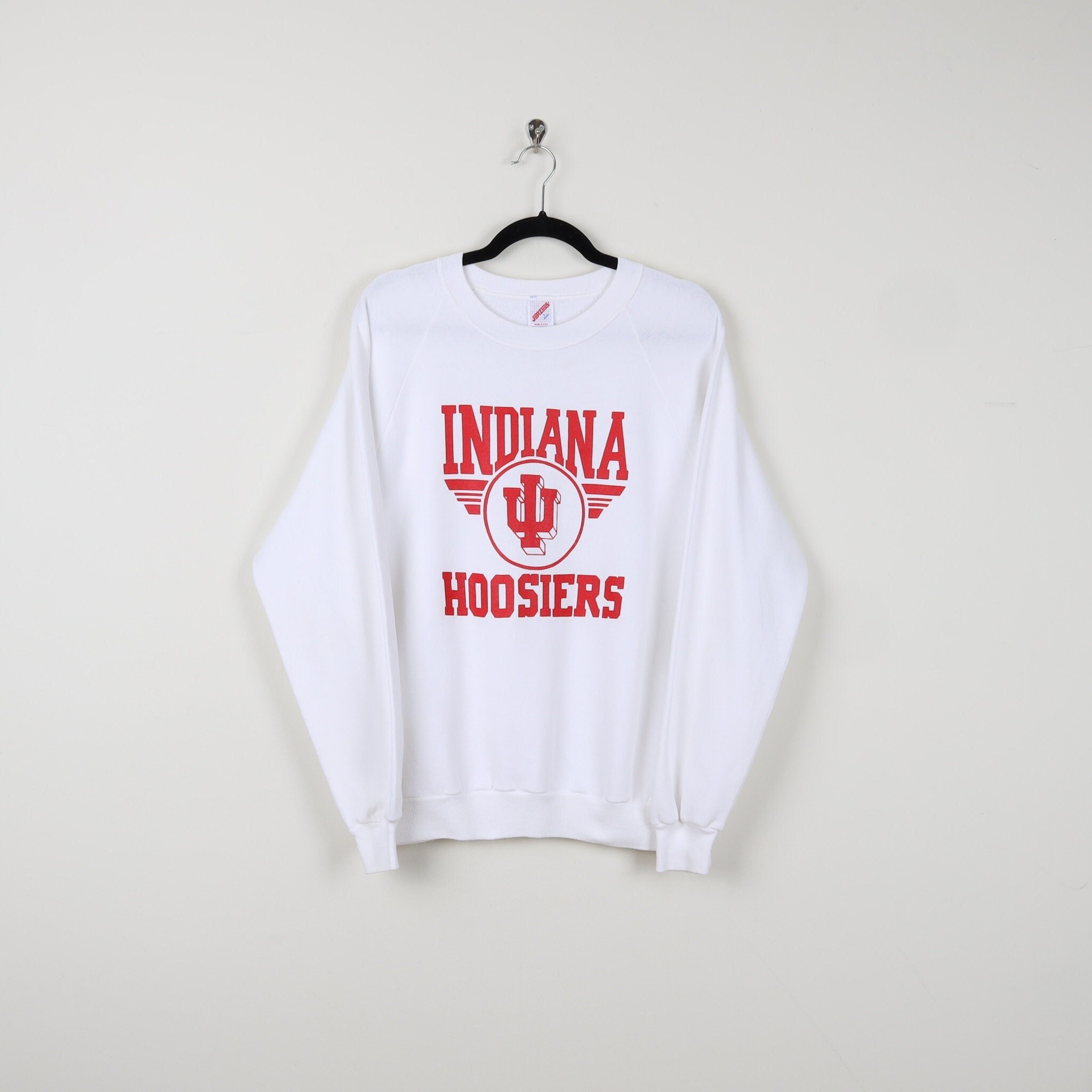 Vintage 80s Indiana Hoosiers Basketball Logo White Graphic Crew