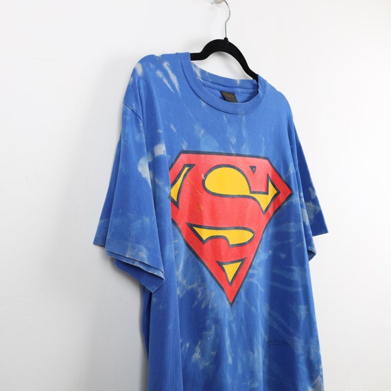 Vintage 90s Superman Logo Blue Bleach Dye Tie Dye Gra… Gem