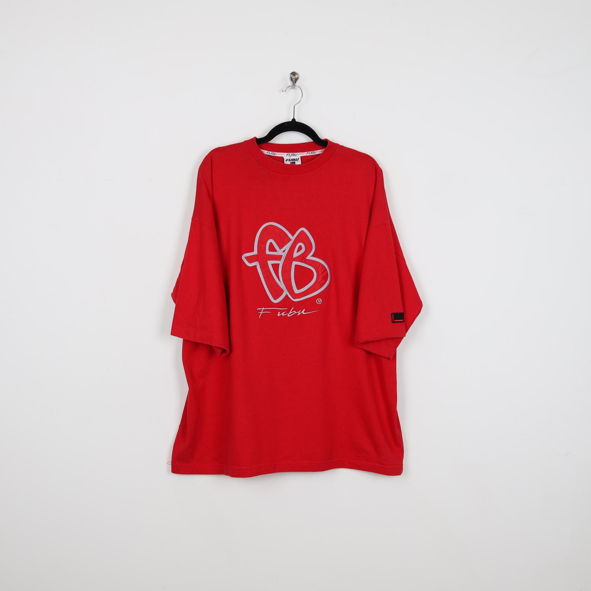 Vintage 90s FUBU Brand Red Graphic Print Tee Patch Logo Single 