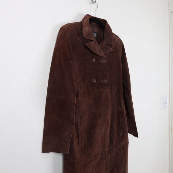 Vintage Y2K XOXO Dark Brown Suede Leather Trench … - image 2
