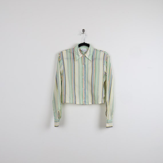 Vintage 70s Pastel Rainbow Striped Pattern Croppe… - image 1