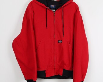 Vintage 90s Red & Black Dickies Drawstring Hoody Full Zip Vintage 90s Red & Black Dickies Drawstring Hoody Full Zip