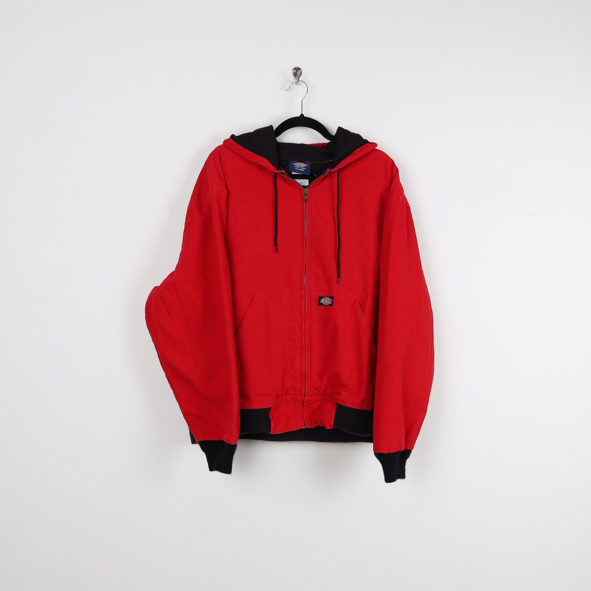 Vintage 90s Red & Black Dickies Drawstring Hoody Full Zip Vintage 90s Red & Black Dickies Drawstring Hoody Full Zip