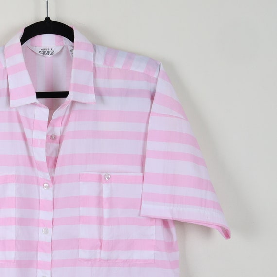 Vintage 90s Pastel Pink/White Striped Short Sleev… - image 3