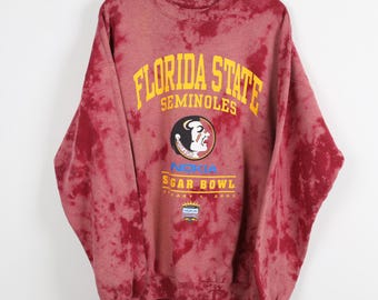 Vintage Y2K Tie Dye Florida State Seminoles Nokia Sugar Bowl 2003 Burgundy Graphic Crew Neck College University Football Sweatshirt Size XL