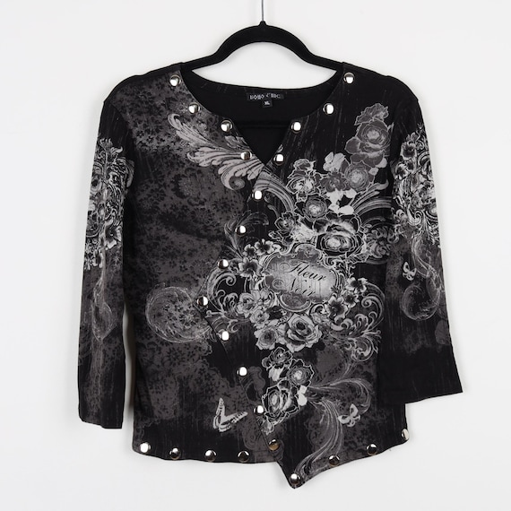 Vintage Y2K Fleur Noir Grunge Abstract Floral Print Pattern