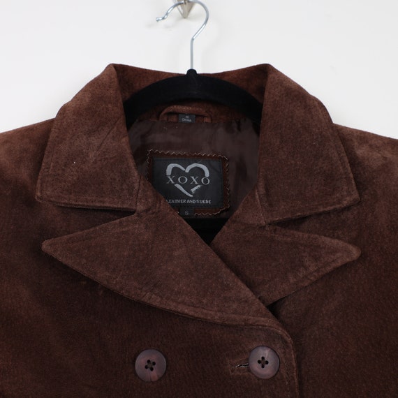 Vintage Y2K XOXO Dark Brown Suede Leather Trench … - image 3