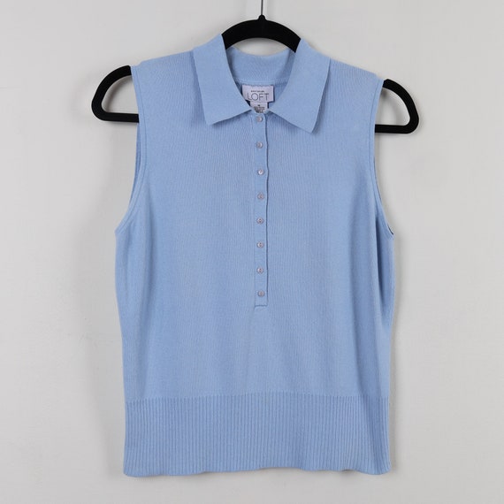 Vintage 90s Blue Knitted Knitwear Sleeveless Tank… - image 3