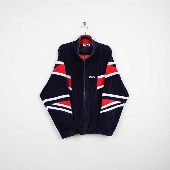 Vintage 90S FILA Embroidered Patch Navy Velvet Grunge Jacket