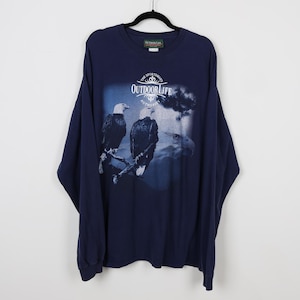 Vintage 90s The Sportsman&#39;s Outdoor Life Authority Eagles Nay Blue Graphic Print Tee Long Sleeve Bird Nature Habitat Wildlife Tshirt Size XL