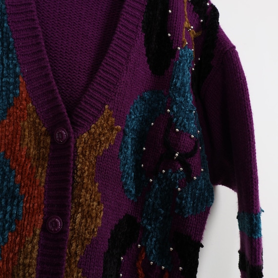 Vintage 90s Purple Bejeweled Beaded Abstract Pattern Knitted
