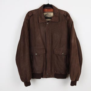 Vintage 90s Dark Brown Structure Suede Leather Bomber Style Jacket