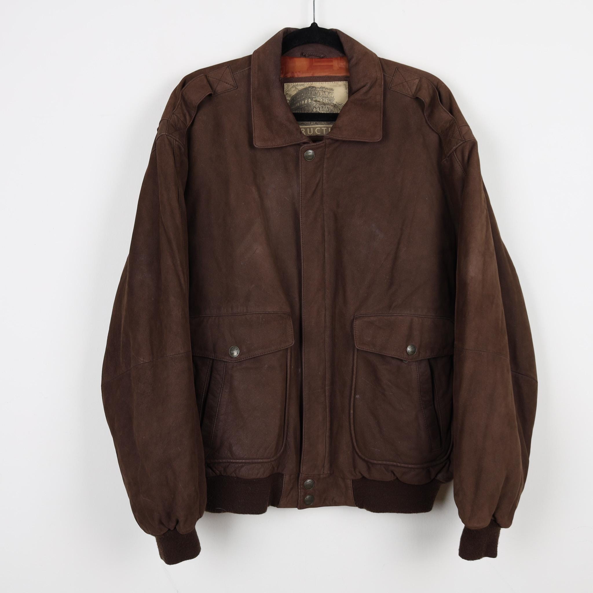 Vintage 90s Dark Brown Structure Suede Leather Bomber Style Jacket