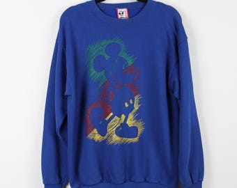 Vintage 90s Mickey Mouse Walt Disney Blue Graphic Print Crew Neck Sweater Disney Designs Pullover Sweatshirt Size L/XL