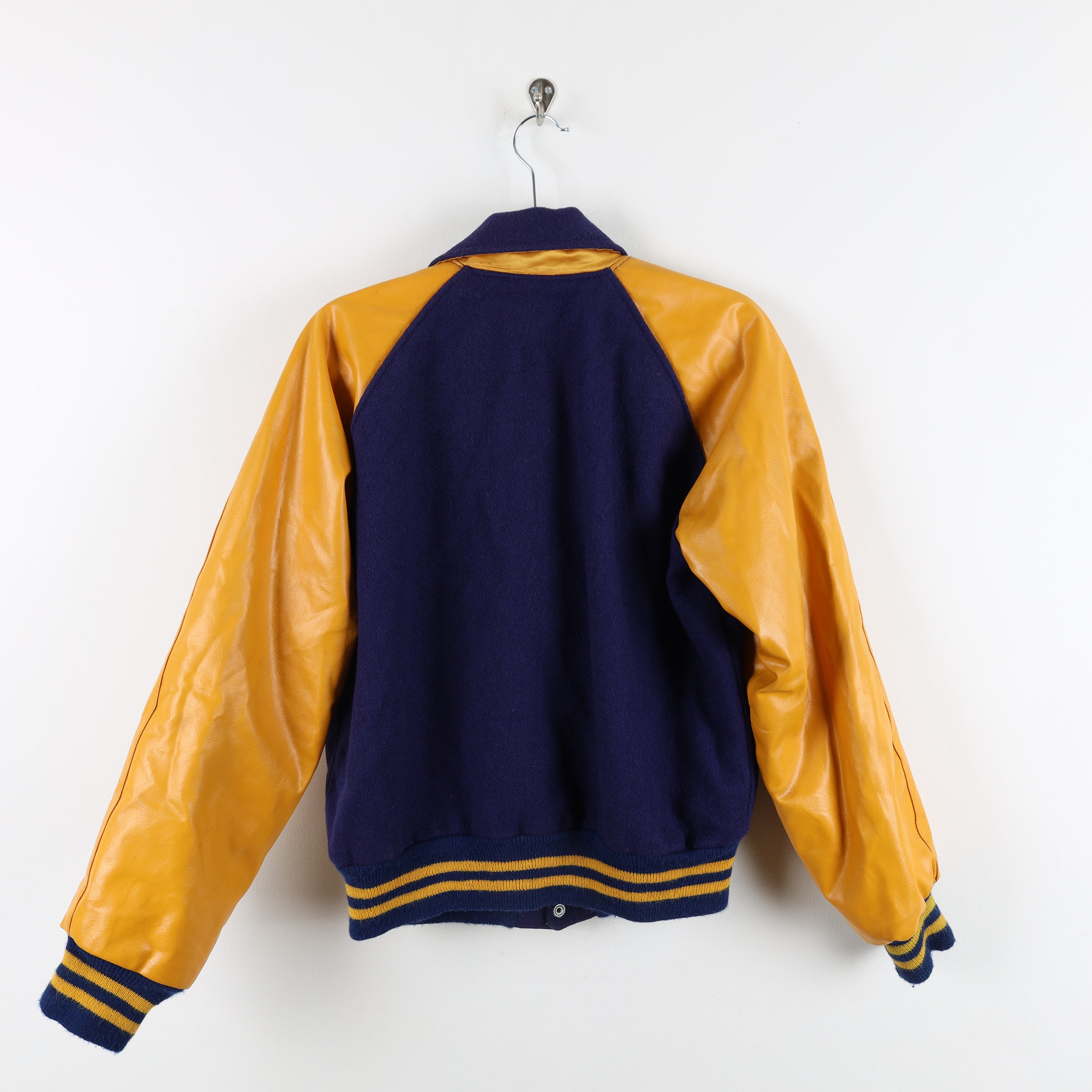 Vintage 70s Yellow Purple Varsity T Leather Letterman
