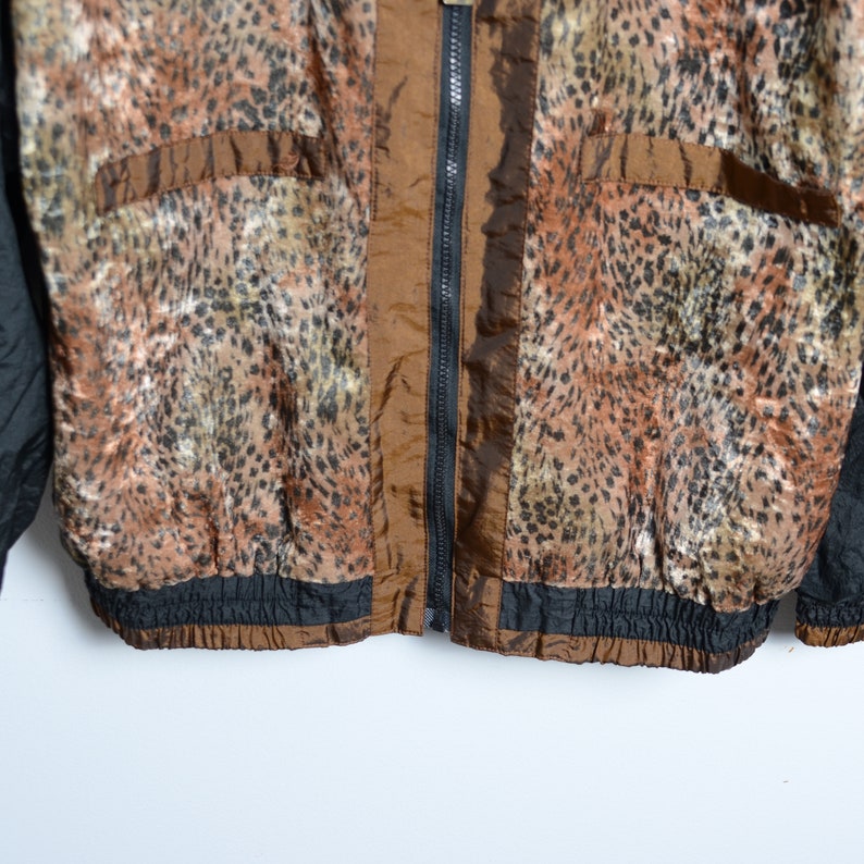 VTG 90s Track Jacket Windbreaker Leopard Print Animal Print Fuzzy Jacket Size Large