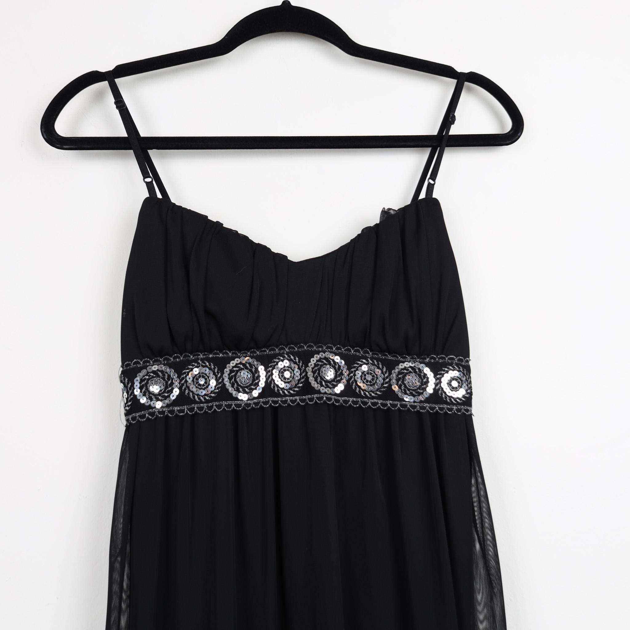 ruby rox black sequin dress Vintage Y2K Ruby Rox Black Sequin Waist Lace Bodice Tulle Bedazzled Cocktail Dress Strappy Ruched Pleated Prom Selena Style Mini Dress Sizem