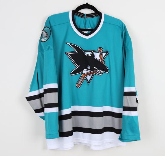 Vintage 90s CCM San Jose Sharks Embroidered NHL Jersey Blue Hockey