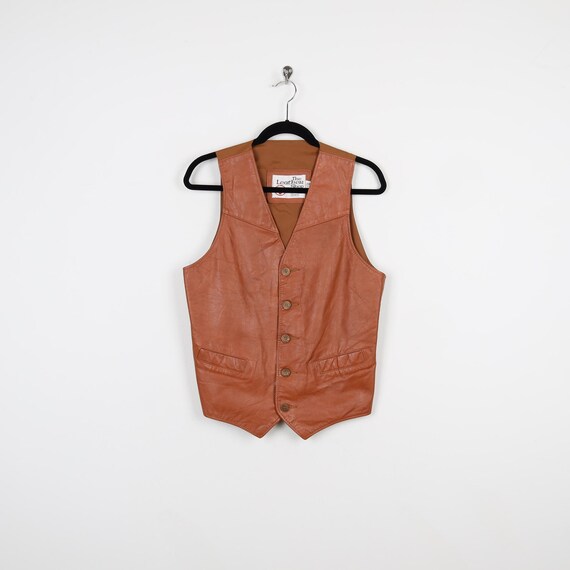 Vintage 90s the Leather Shop Copper Leather Button up Vest Tank