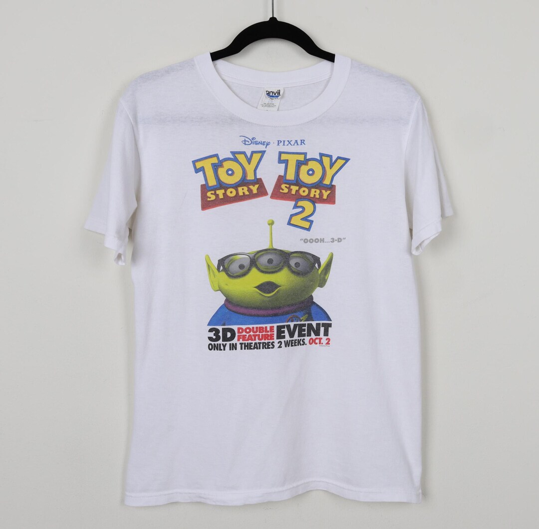 Vintage 90s Disney Pixar Toy Story 2 White Graphic Print Tee 3D