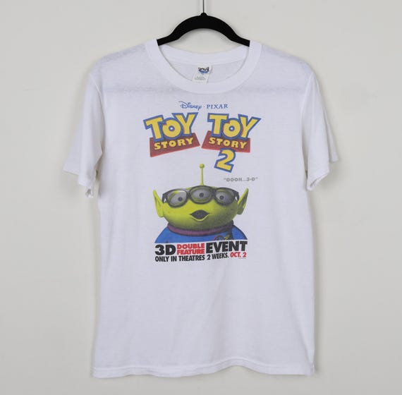 Vintage 90s Disney Pixar Toy Story 2 White Graphic Print Tee 3D