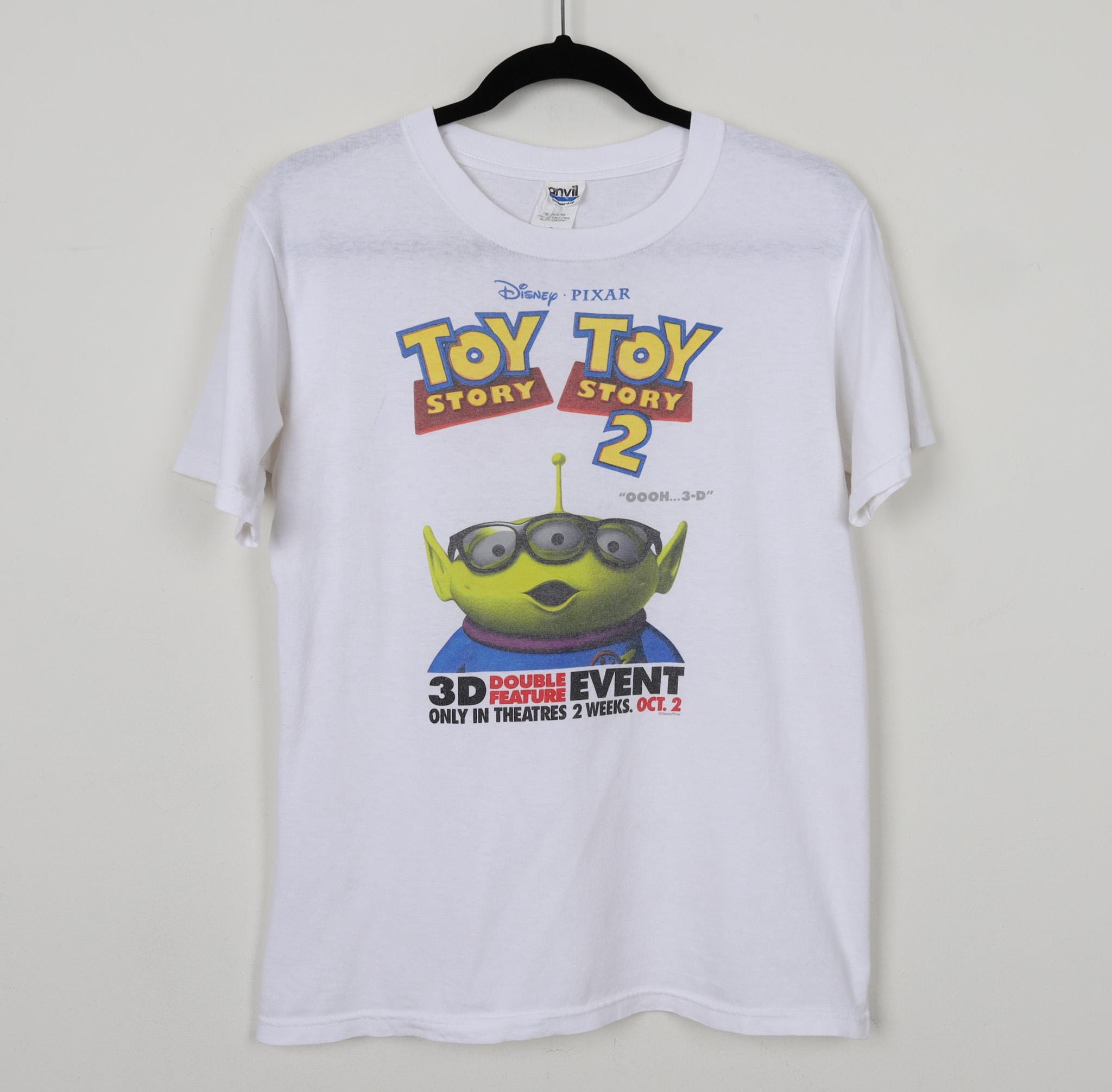 Vintage 90s Disney Pixar Toy Story 2 White Graphic Print Tee 3D