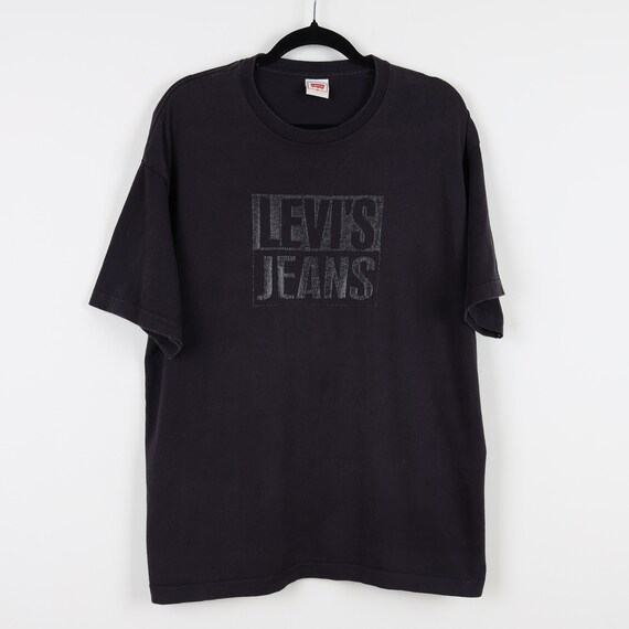 Vintage 90s Levi's Jeans Black Graphic Print Tee Single Vintage 90s Levi's Jeans Black Graphic Print Tee Single