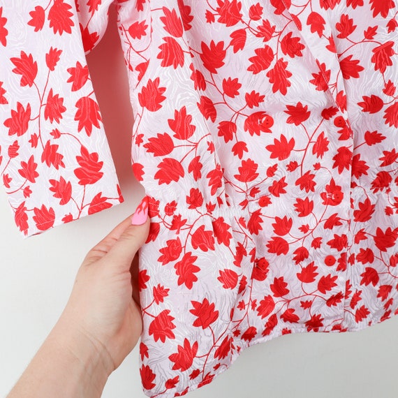Vintage 70s White Bright Red Floral Print Pattern… - image 3