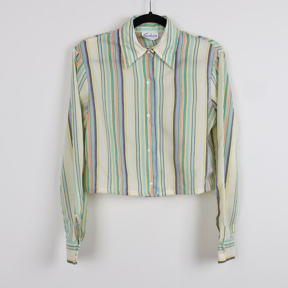 Vintage 70s Pastel Rainbow Striped Pattern Croppe… - image 6