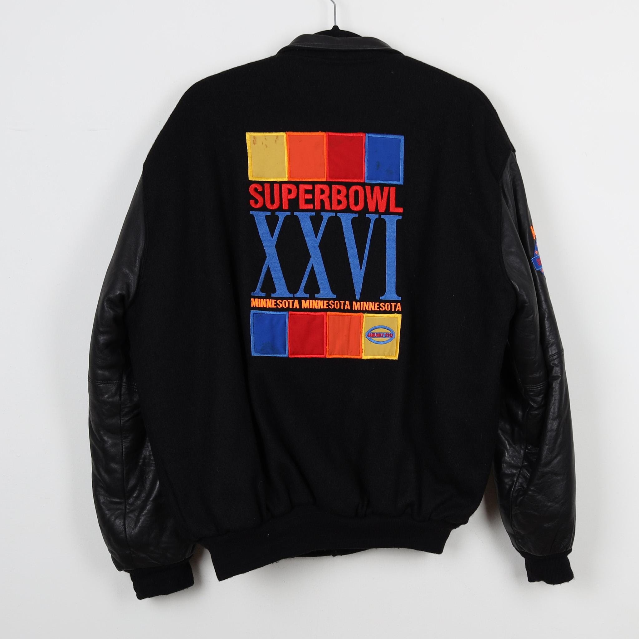 Vintage 90s Minnesota Super Bowl XXVI Embroidered Black Leather