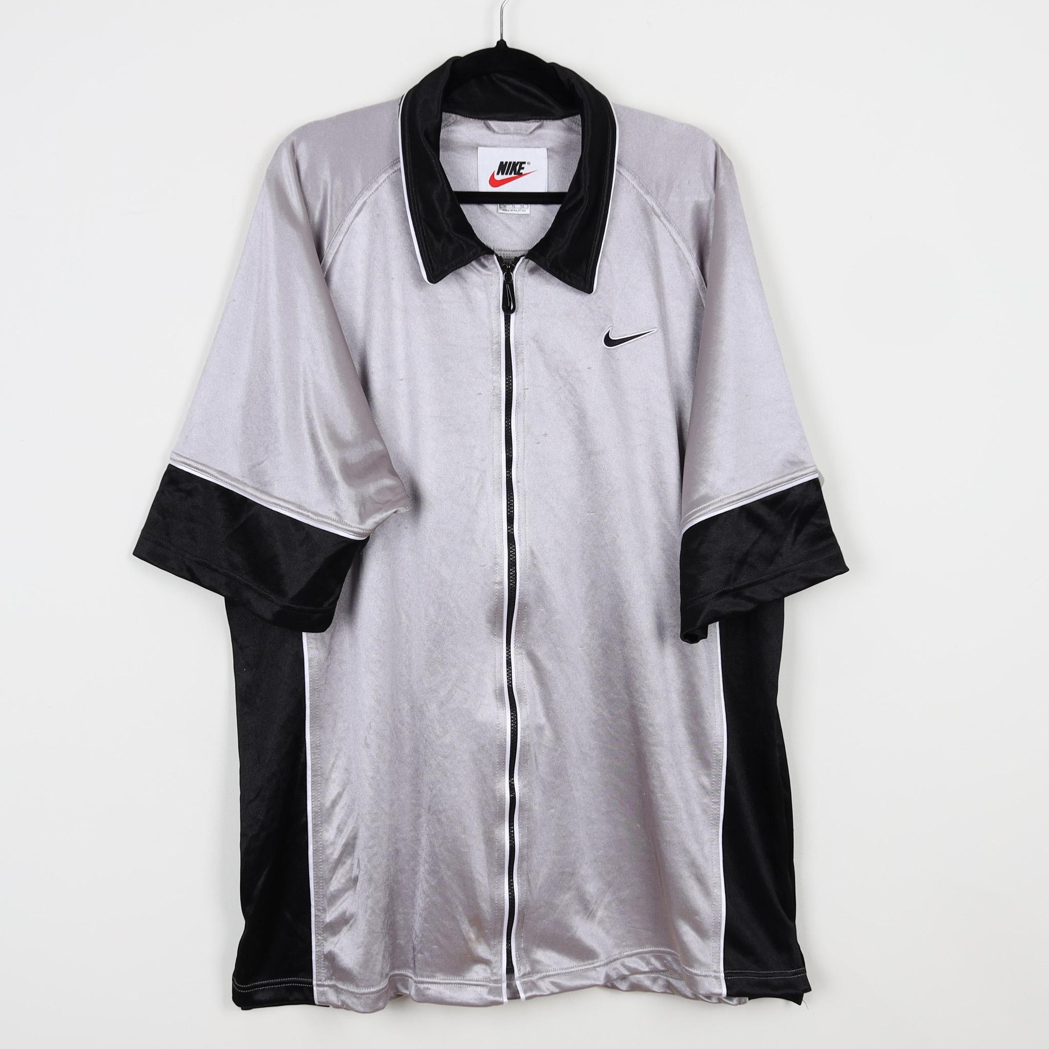 Vintage 90s NIKE Color Block Zipper Zip up Gray & Black Polo Shirt