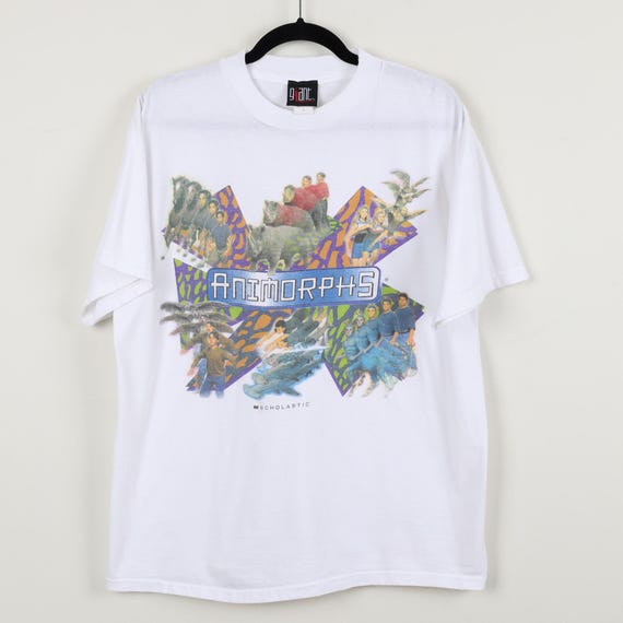 Vintage 90s Giant Animorphs White Graphic Print Tee Half Human