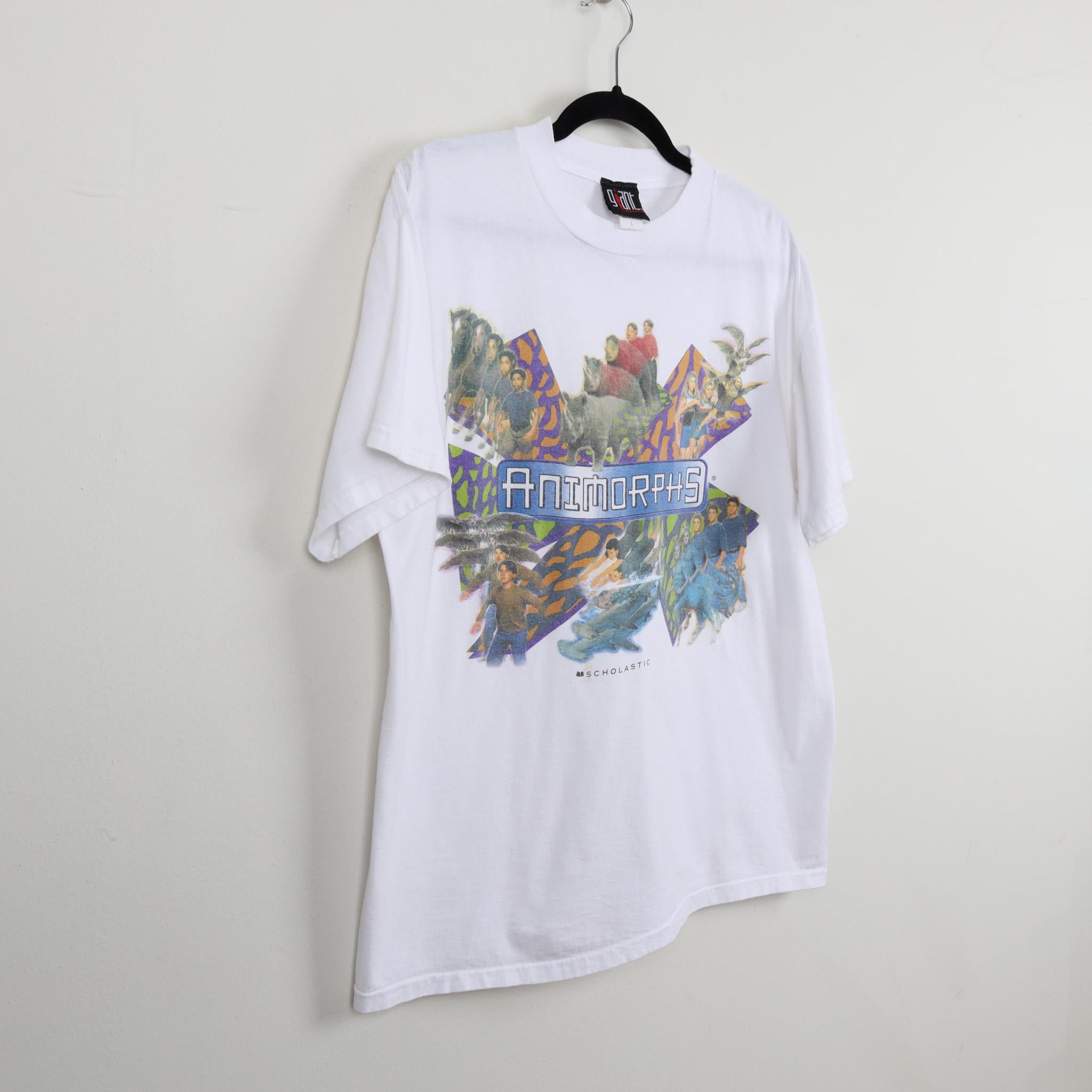 Vintage 90s Giant Animorphs White Graphic Print Tee Half Human