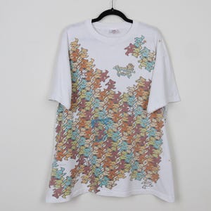 Vintage 90s Teddy Bears AOP All Over Print 1993 Greg Genric Teddy Bear White Graphic Print Tee Distressed T-shirt Size XL
