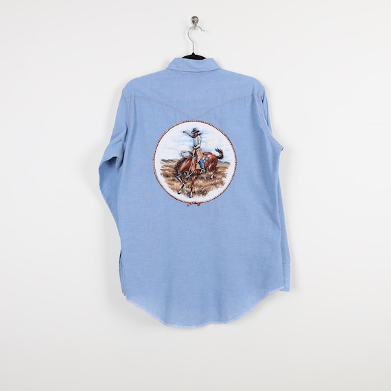 Vintage 90s Wrangler Blue Long Sleeve Shirt Cowbo… - image 2