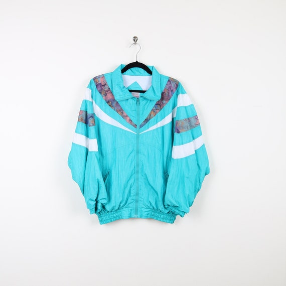 Vintage 90s Turquoise Color Block Geometric Striped Abstract