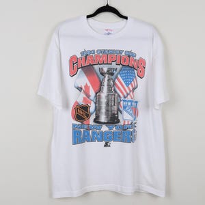 Vintage 90s 1994 Stanley Cup Champions New York Rangers White Graphic Print T-shirt NY Rangers NHL Hockey Single Stitch T-shirt Size XL
