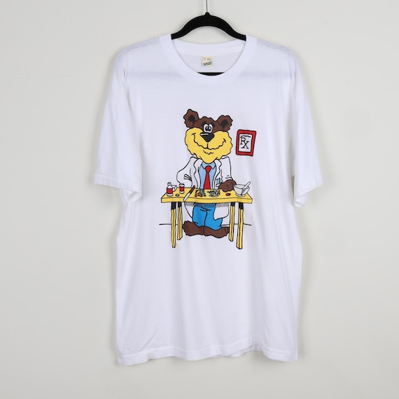 Vintage 80s Bear Pharmacist Graphic Print T-shirt Single Stitch 
