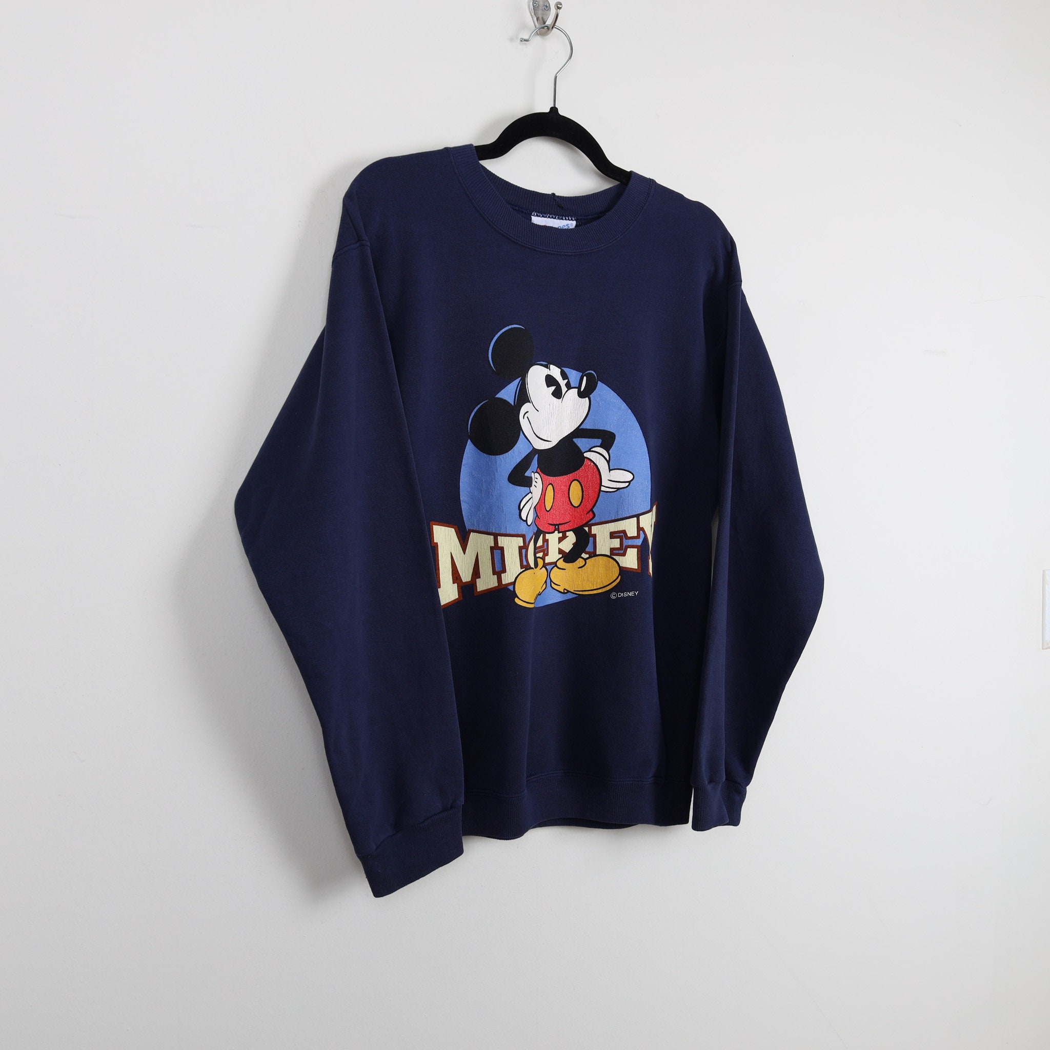 Vintage 90s Walt Disney Mickey Mouse Navy Graphic Print Crew Neck