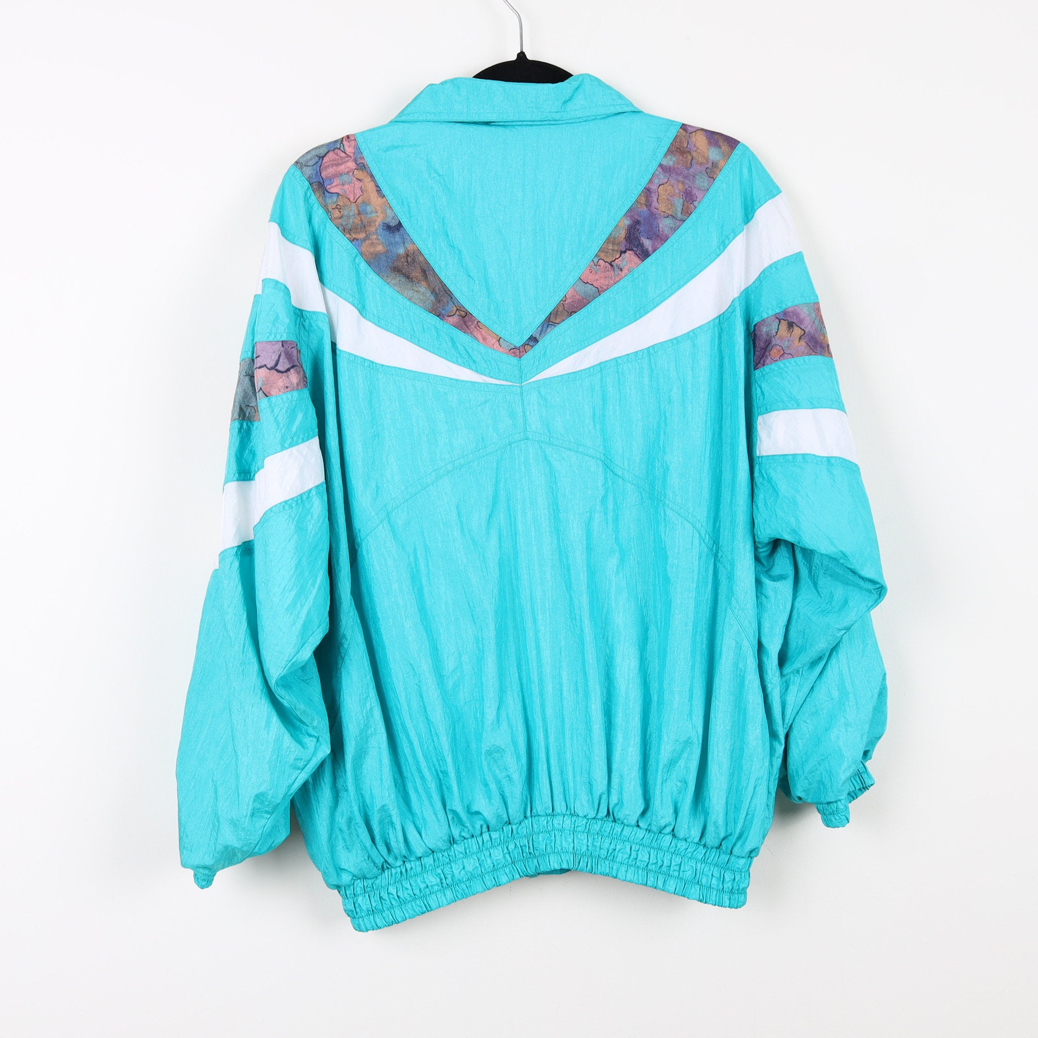 Vintage 90s Turquoise Color Block Geometric Striped Abstract